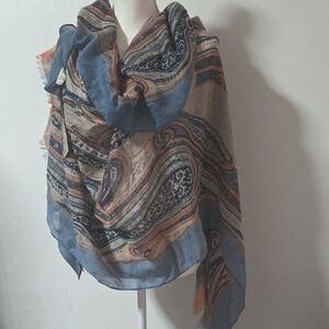Paisley Patterned Scarf in Blue and Orange